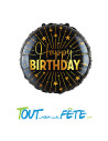 Ballon aluminium happy birthday noir et or 91cm ( air - helium )