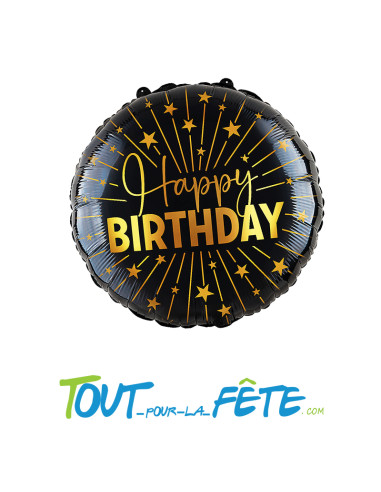 Ballon aluminium happy birthday noir et or 91cm ( air - helium )