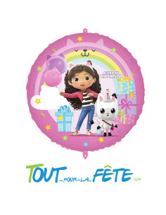 Ballon aluminium rond 46cm Gabby chat et la maison magique sous licence officielle ( air - helium )