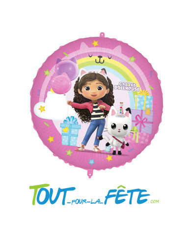 Ballon aluminium rond 46cm Gabby chat et la maison magique sous licence officielle ( air - helium )