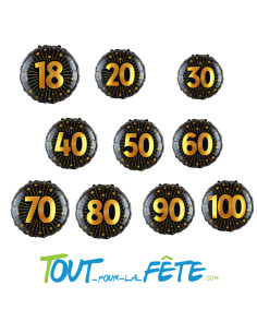 Ballon aluminium rond noir des âges d'or 45cm ( air - helium )