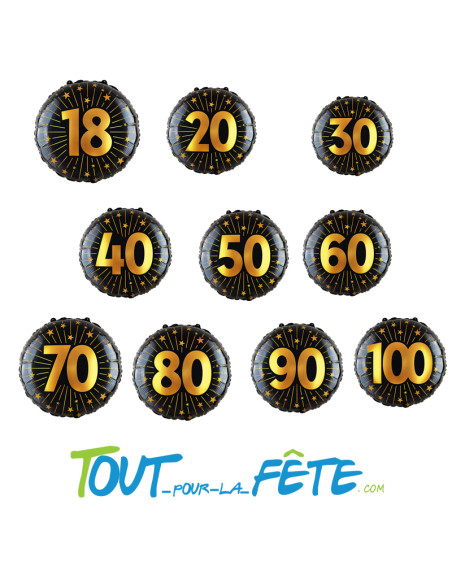 Ballon aluminium rond noir des âges d'or 45cm ( air - helium )