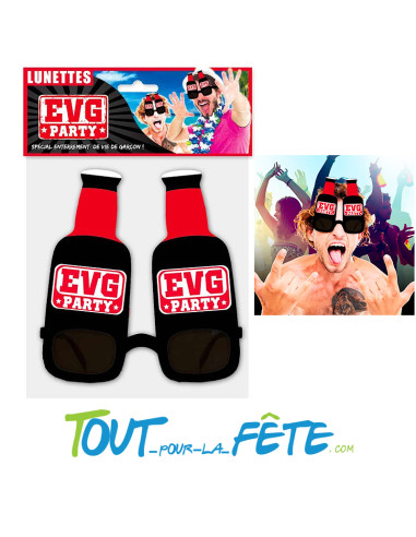 Paire de lunettes EVG en forme de bouteille noir et rouge ( enterrement de vie de garçon )