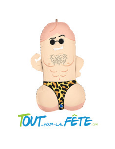 Ballon aluminium en forme de Zizi musclé en string panthère taille 79cm 2