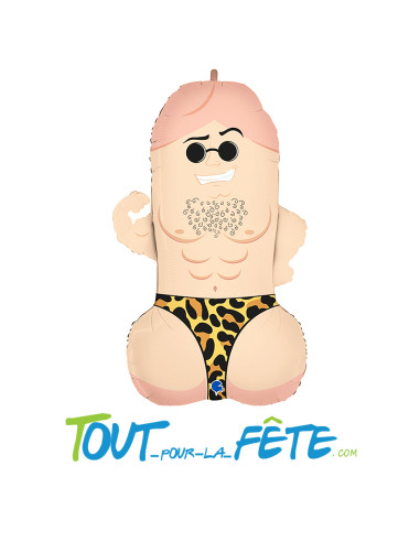 Ballon aluminium en forme de Zizi musclé en string panthère taille 79cm