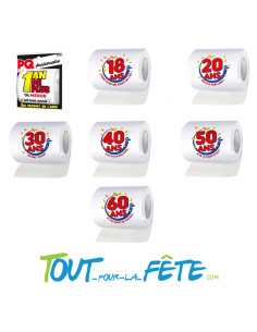 Papier toilette joyeux anniversaire par âge ( 1 an de plus - 18 ans - 20 ans - 30 ans - 40 ans - 50 ans - 60 ans )