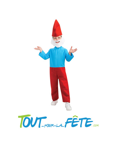 Déguisement de chef Schtroumpf taille enfant combinaison, coiffe, barbe