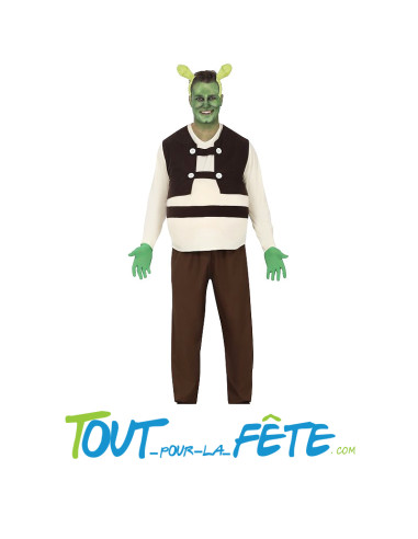 Déguisement ogre vert Schrek taille adulte pour homme ( t-shirt avec gilet , ceinture et pantalon )