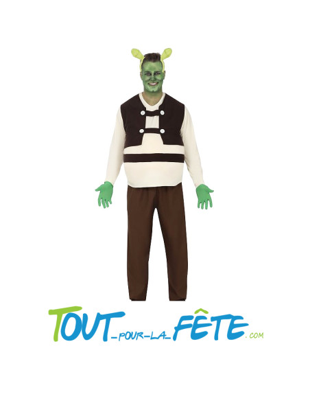 Déguisement ogre vert Schrek taille adulte pour homme ( t-shirt avec gilet , ceinture et pantalon )