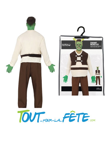 Déguisement ogre vert Schrek taille adulte pour homme ( t-shirt avec gilet , ceinture et pantalon )