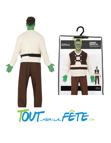 Déguisement ogre vert Schrek taille adulte pour homme ( t-shirt avec gilet , ceinture et pantalon )
