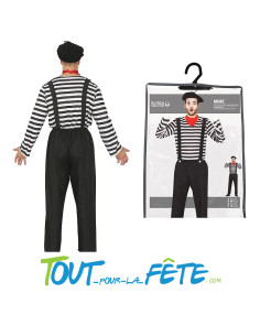 Déguisement de mime adulte homme ( chapeau, foulard, chemise et pantalon avec bretelles ) 2