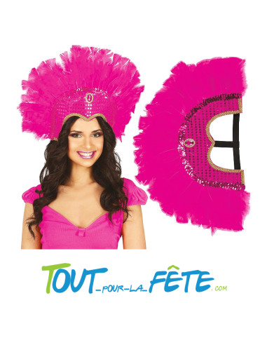 Coiffe à plumes fuchsia carnaval de Rio ( thème Brésil ) taille unique