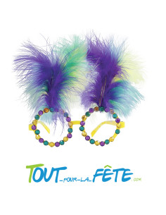 Paire de lunettes à plumes violet et jaune carnaval de Rio ( thème Brésil ) taille unique