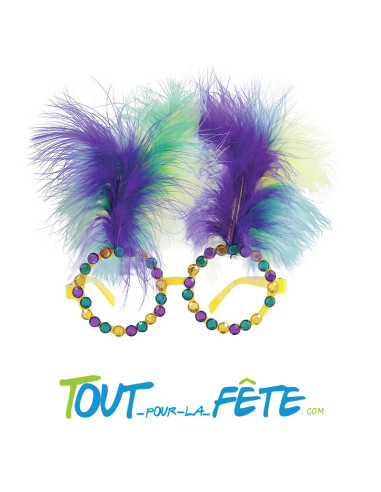 Paire de lunettes à plumes violet et jaune carnaval de Rio ( thème Brésil ) taille unique