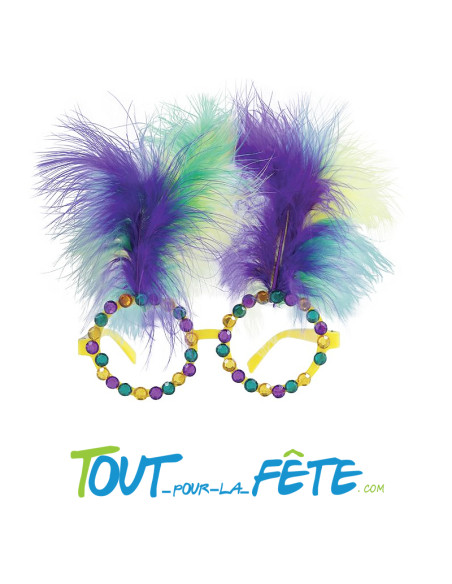 Paire de lunettes à plumes violet et jaune carnaval de Rio ( thème Brésil ) taille unique