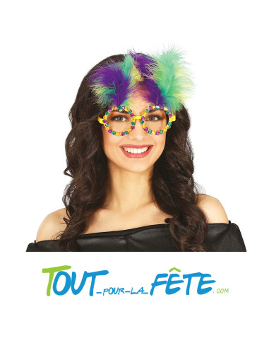 Paire de lunettes à plumes violet et jaune carnaval de Rio ( thème Brésil ) taille unique
