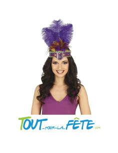 Coiffe diadème à plumes violet et jaune carnaval de Rio ( thème Brésil ) taille unique