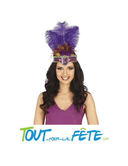 Coiffe diadème à plumes violet et jaune carnaval de Rio ( thème Brésil ) taille unique