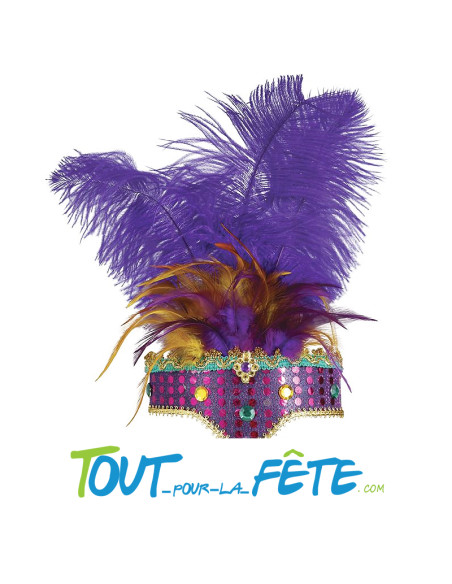 Coiffe diadème à plumes violet et jaune carnaval de Rio ( thème Brésil ) taille unique