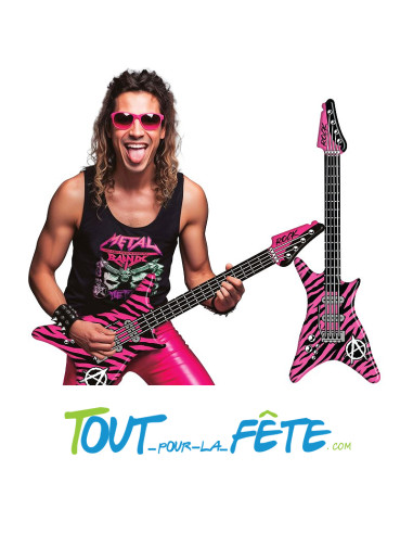 Guitare électrique rock n' roll gonflable rose et noir 95 cm accessoire