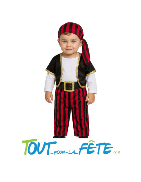 Déguisement de pirate pour bébé ( foulard - t shirt avec gilet - ceinture - pantalon ) 12/18 mois - 18/24 mois