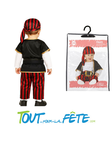Déguisement de pirate pour bébé ( foulard - t shirt avec gilet - ceinture - pantalon ) 12/18 mois - 18/24 mois
