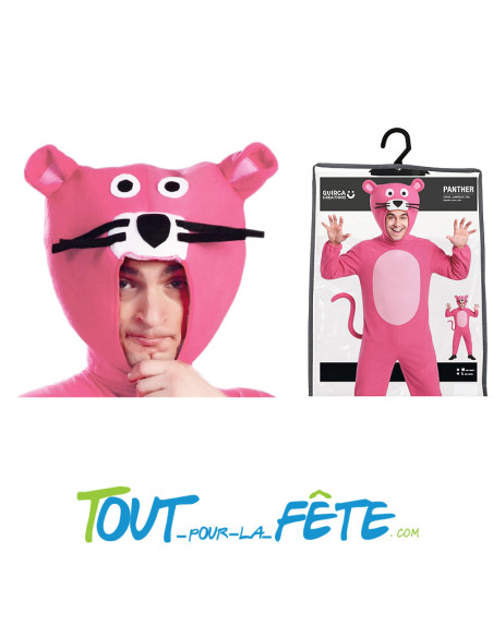 Déguisement de panthère rose taille adulte ( capuche, combinaison, queue)