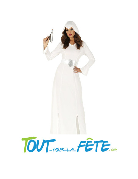 Déguisement de princesse de l'espace blanc (robe avec capuche, ceinture)