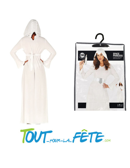 Déguisement de princesse de l'espace blanc (robe avec capuche, ceinture)