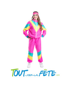 Survêtement Années 80 rose - jaune - turquoise taille adulte M/L