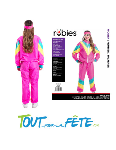 Survêtement Années 80 rose - jaune - turquoise taille adulte M/L
