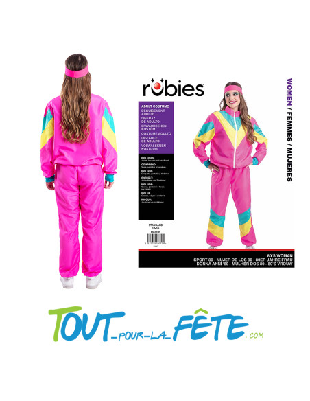 Survêtement Années 80 rose - jaune - turquoise taille adulte M/L