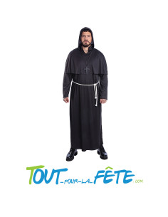 Déguisement de prêtre noir taille adulte L/XL ( robe - gants - ceinture et collier )