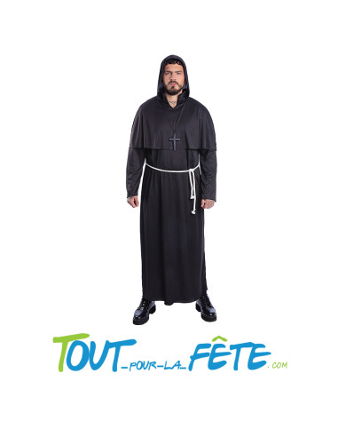 Déguisement de prêtre noir taille adulte L/XL ( robe - gants - ceinture et collier )