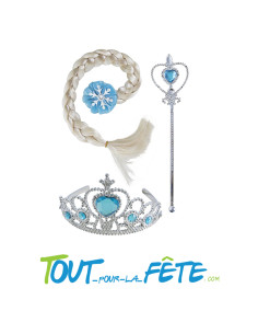 Set reine des glaces taille unique pour enfant ( Diadème, baguette, tresse )