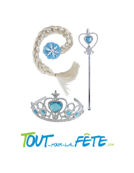 Set reine des glaces taille unique pour enfant ( Diadème, baguette, tresse )