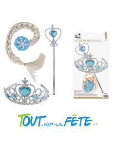Set reine des glaces taille unique pour enfant ( Diadème, baguette, tresse ) 2