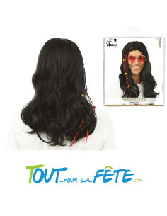 Perruque hippie noire pour homme avec tresses taille unique ( année 60 - 70 ) 2