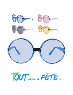 Lunettes géantes rondes métallisé bleu, or, rose, argent disco, année 80