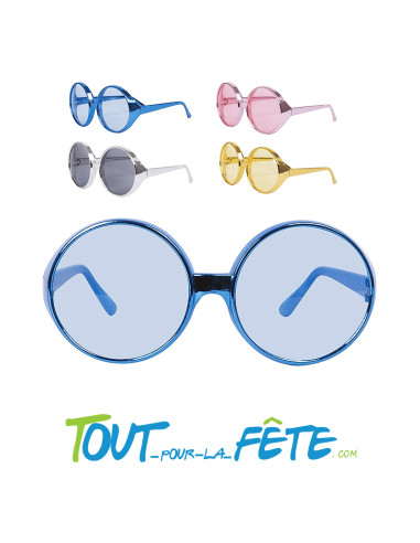 Lunettes géantes rondes métallisé bleu, or, rose, argent disco, année 80