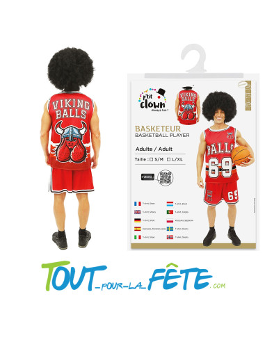 Déguisement basketeur humoristique "Viking balls 69" Taille adulte rouge
