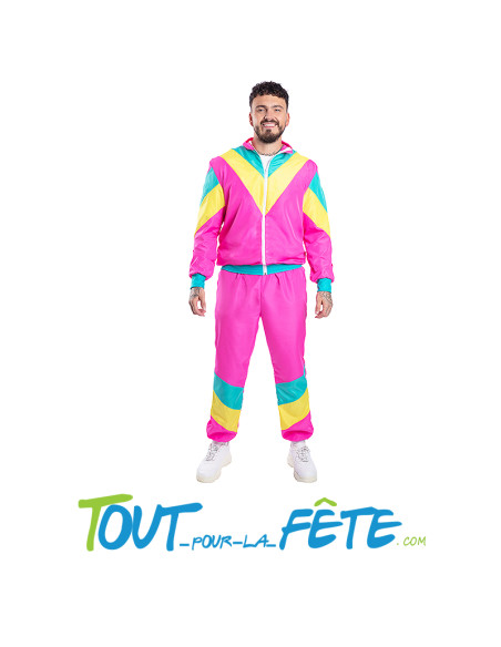 Survêtement Années 80 rose - jaune - turquoise taille adulte L/XL