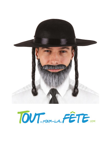 Chapeau Rabbi Jacob noir avec 2 tresse noir taille adulte taille unique