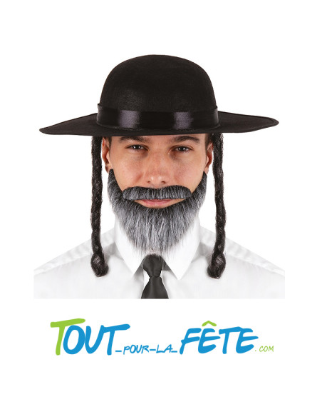 Chapeau Rabbi Jacob noir avec 2 tresse noir taille adulte taille unique