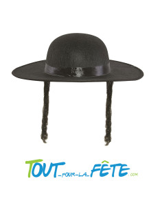 Chapeau Rabbi Jacob noir avec 2 tresse noir taille adulte taille unique 2