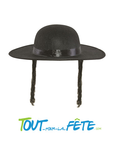 Chapeau Rabbi Jacob noir avec 2 tresse noir taille adulte taille unique