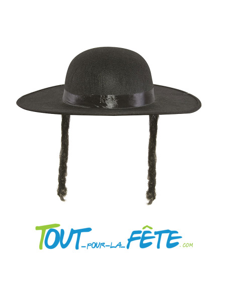 Chapeau Rabbi Jacob noir avec 2 tresse noir taille adulte taille unique