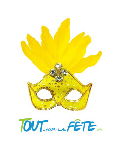 Masque loup couleur fluo neon avec plumes ( vert - jaune ) taille unique pour adulte