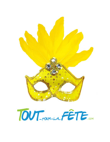 Masque loup couleur fluo neon avec plumes ( vert - jaune ) taille unique pour adulte